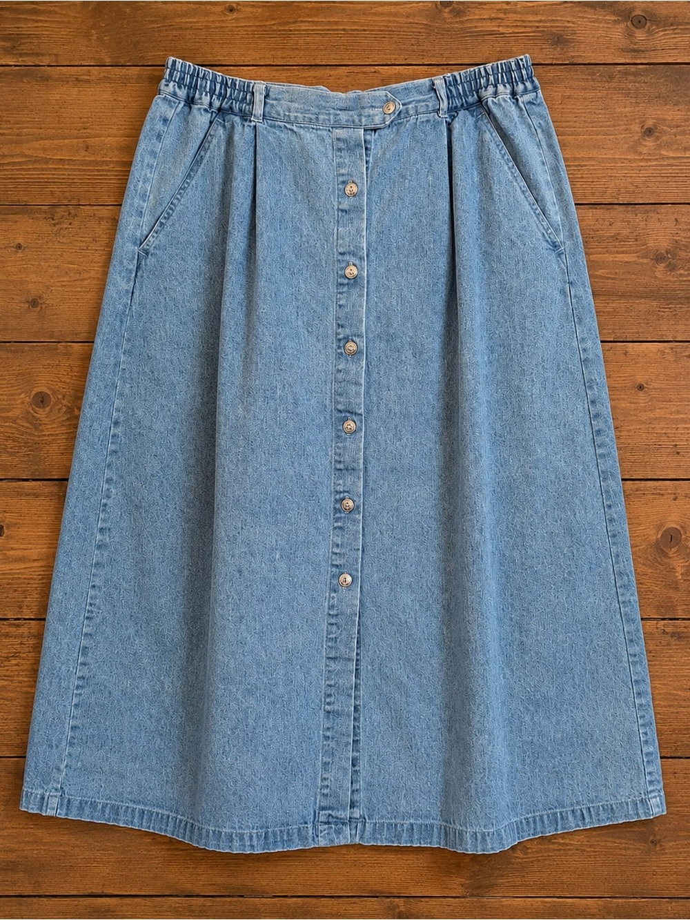 Vintage Tabi International Denim Midi Skirt Size 14 Button Front A-Line Pockets